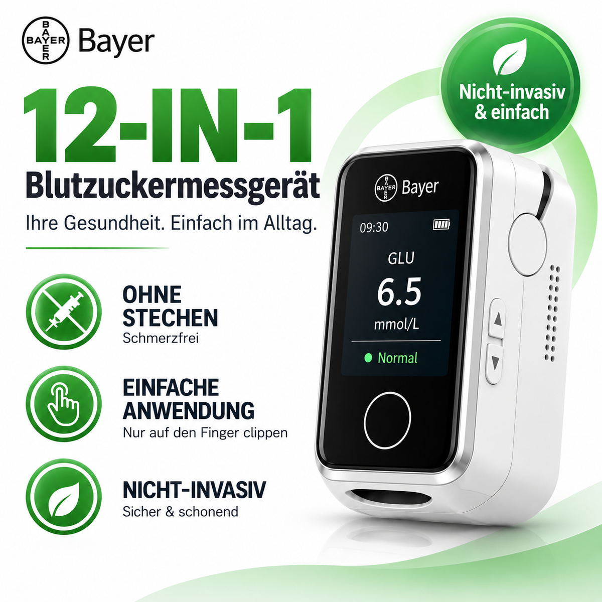 Bayer 12-in-1 Smartes Blutzuckermessgerät – moderne nicht-invasive Messung