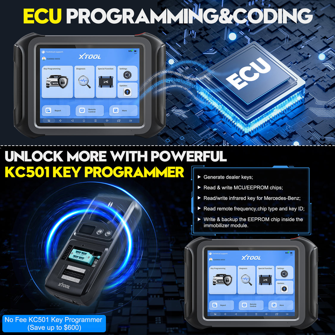 XTOOL X100 MAX Kfz Diagnosegerät mit KC501, Schlüsselprogrammierung, ECU-Codierung & bidirektionaler Diagnose